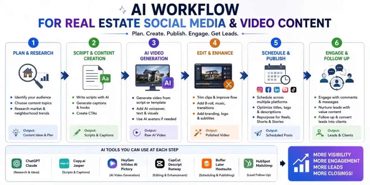 AI workflow for creating real estate social media and video content. part of AI tools for real estate social media & video content