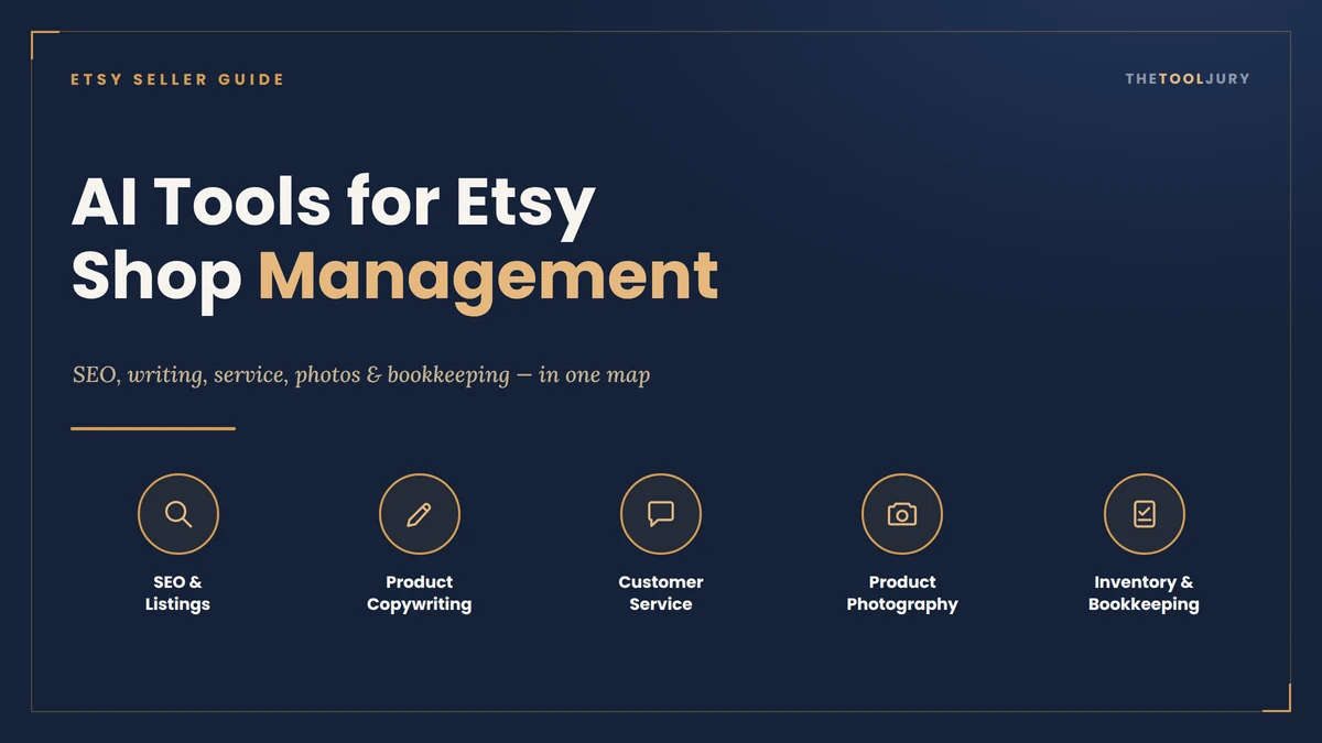 AI tools for Etsy shop management — SEO, copywriting, customer service, photography and bookkeeping categories
