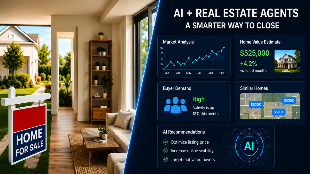 Real estate agent and AI tools working together during a home sale