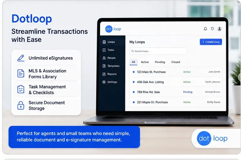 Dotloop transaction management platform with e-signature and document workflow