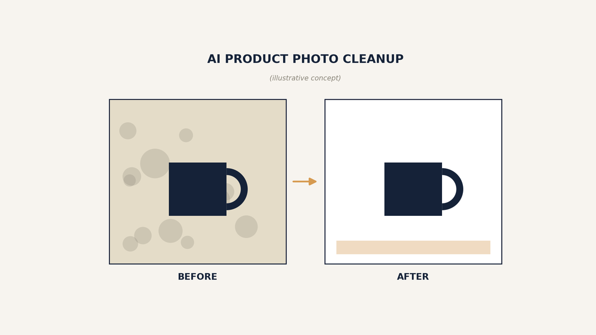 Before and after Etsy product photo edited with an AI background removal tool. Product photo category visuals of  AI Tools for Etsy Sellers