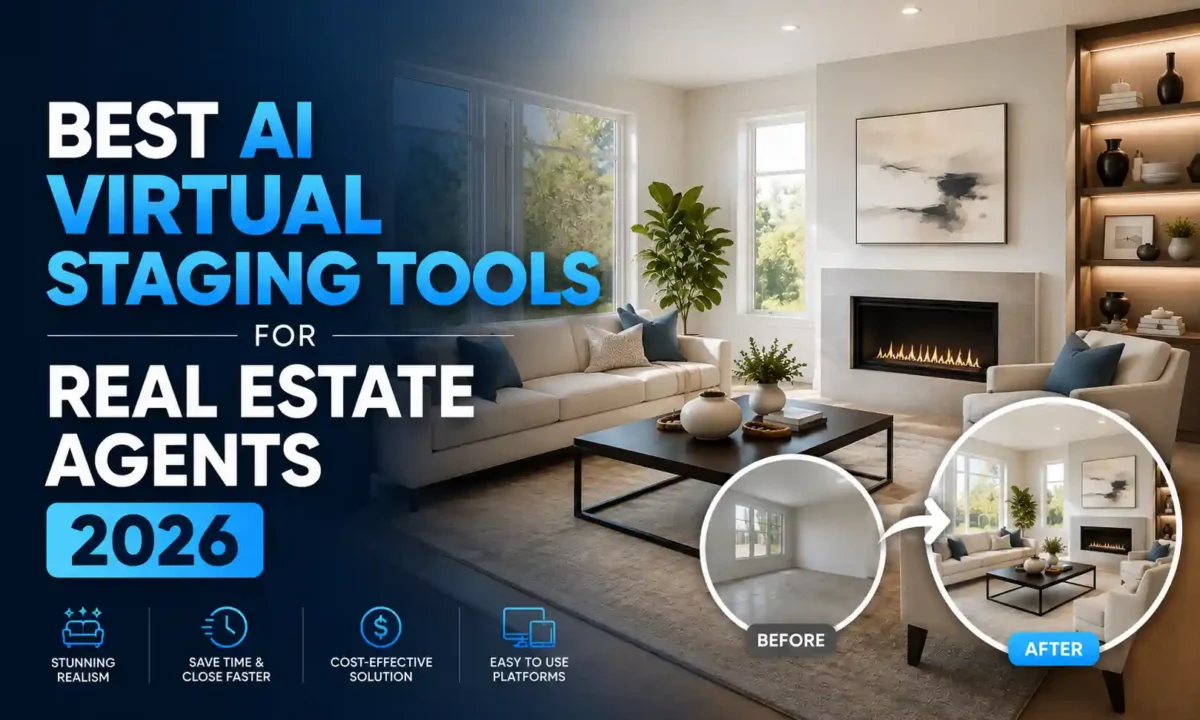 Empty living room next to the same room after AI virtual staging with modern furniture