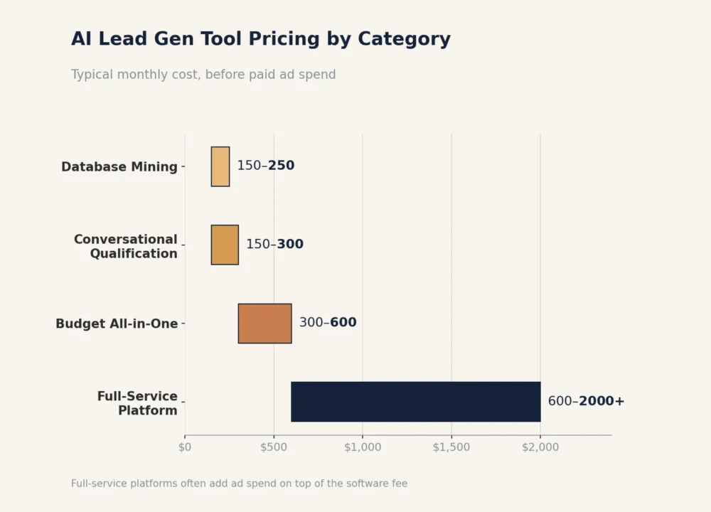 AI lead gen tool pricing by category. from AI Tools for Real Estate Lead Generation.