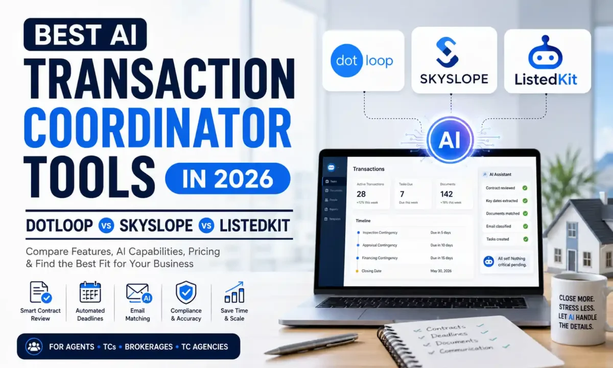 Best AI transaction coordinator tools for real estate agents comparing Dotloop, SkySlope and ListedKit in 2026