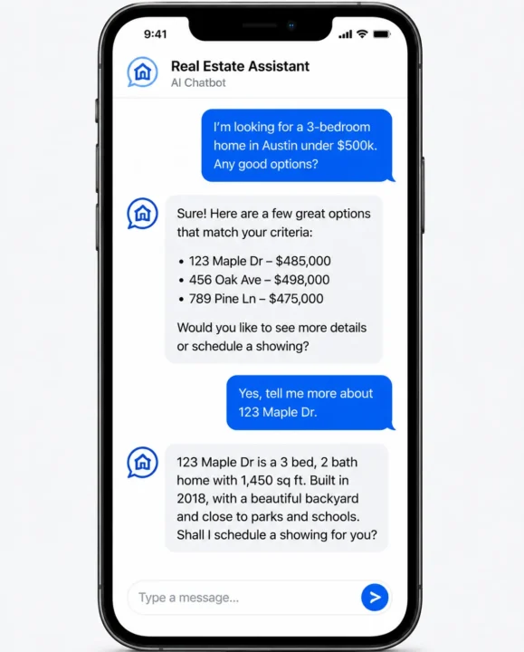 Example of an AI chatbot answering a real estate buyer question